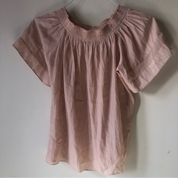 ❤️Ramy Brook New York Jessica Silky Smocked Off the Shoulder Blush Top Size S/P - Picture 4 of 9